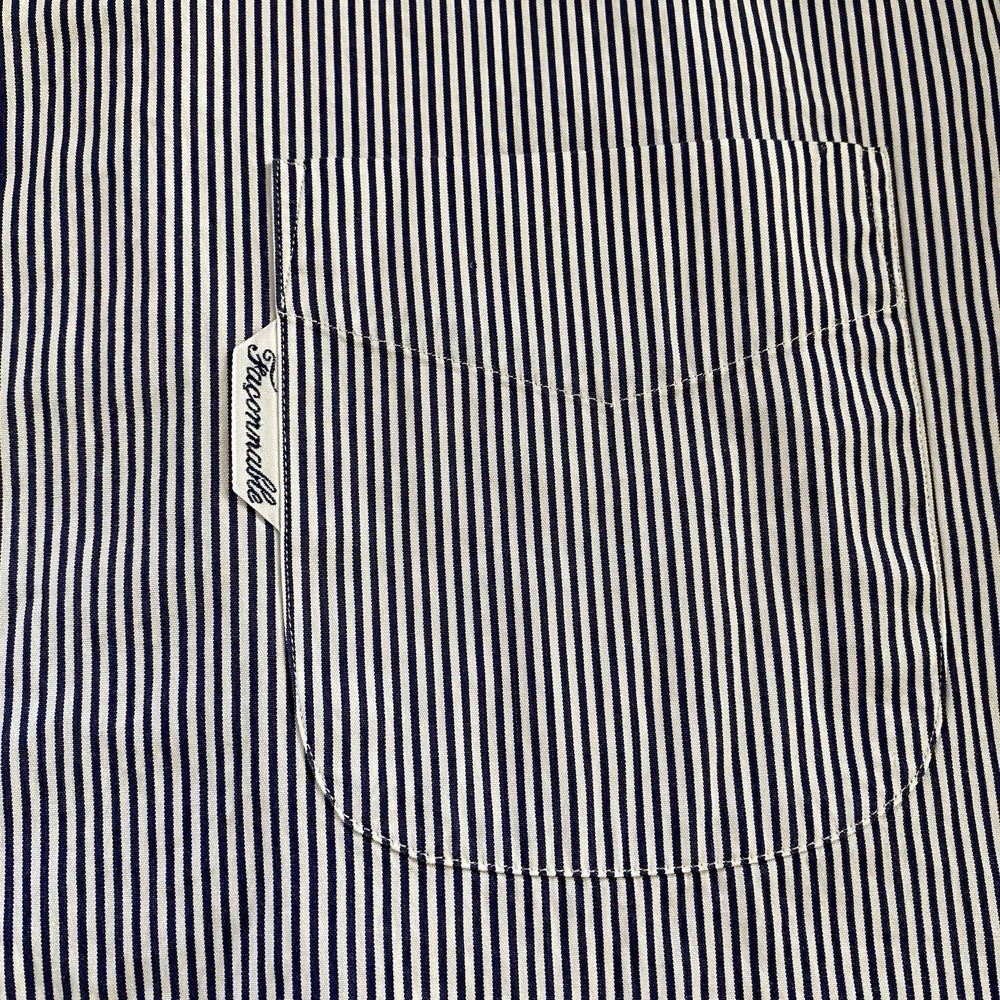 Faconnable Shirt 5 16.5R Navy Stripe Button Up 100% Cotton Long Sleeve France‎ - Picture 7 of 16